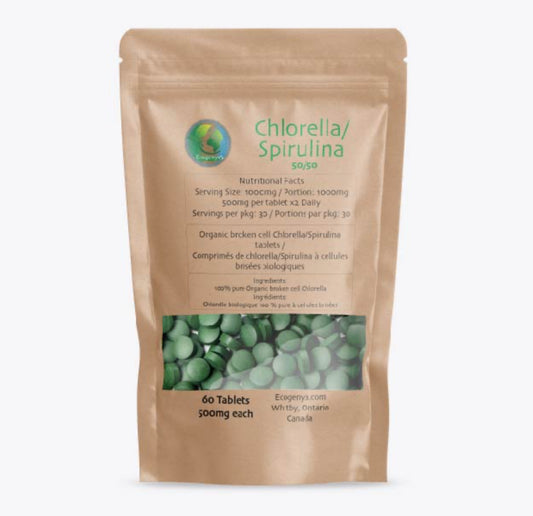 Chlorella Spirulina Tablets - Organic Superfood Supplement - 500 mg
