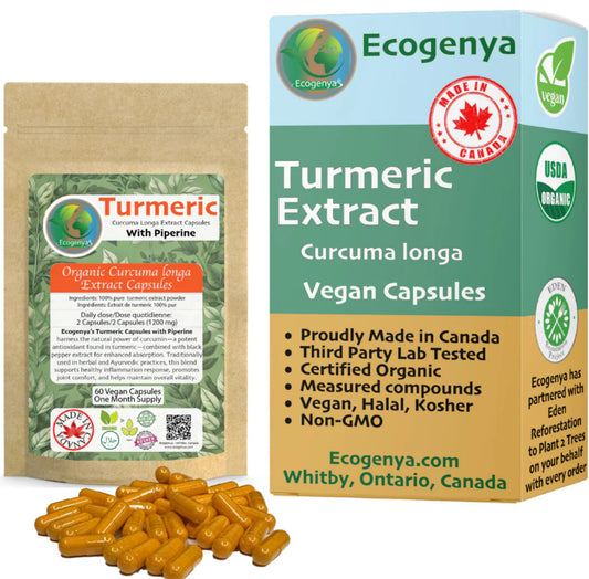 Organic Turmeric Capsules - 1200mg - High Potency with 95% Curcumin & Piperine
